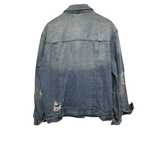 Guess Oversized Distressed Denim Jacket Beaded Snake Detail Men’s L Unisex - Picture 2 of 13